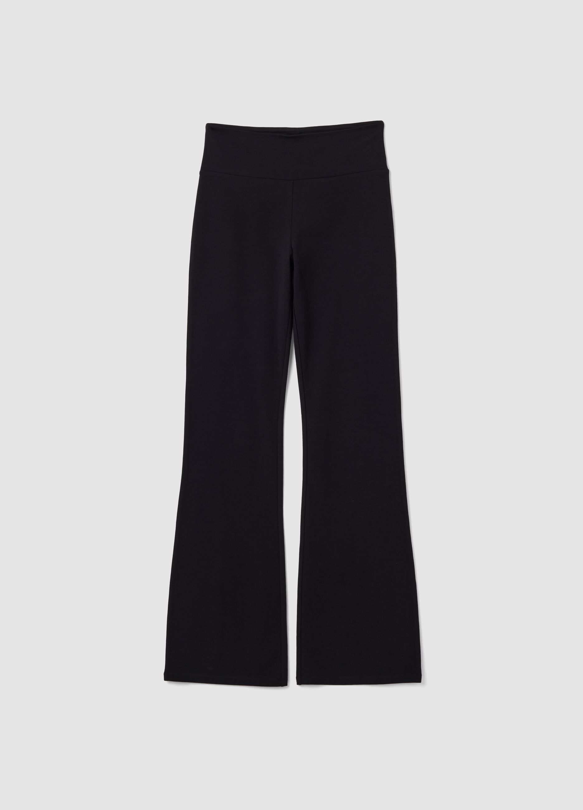 Black stretch cotton flared trousers