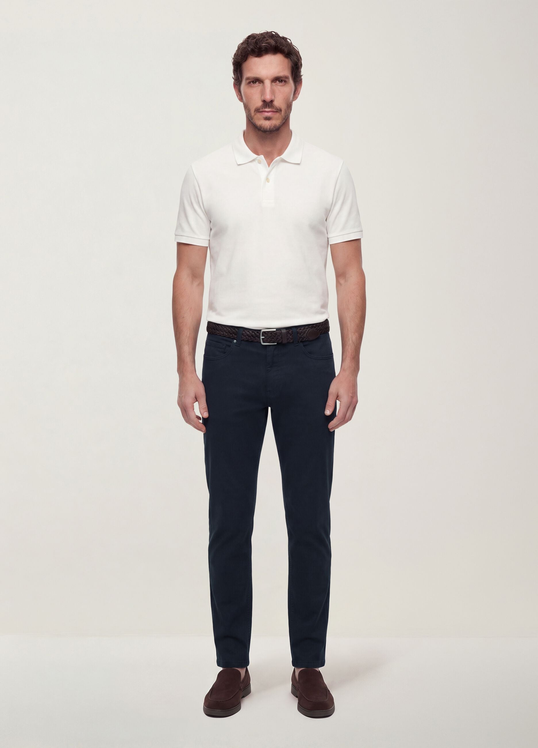 Blue slim-fit stretch cotton twill trousers