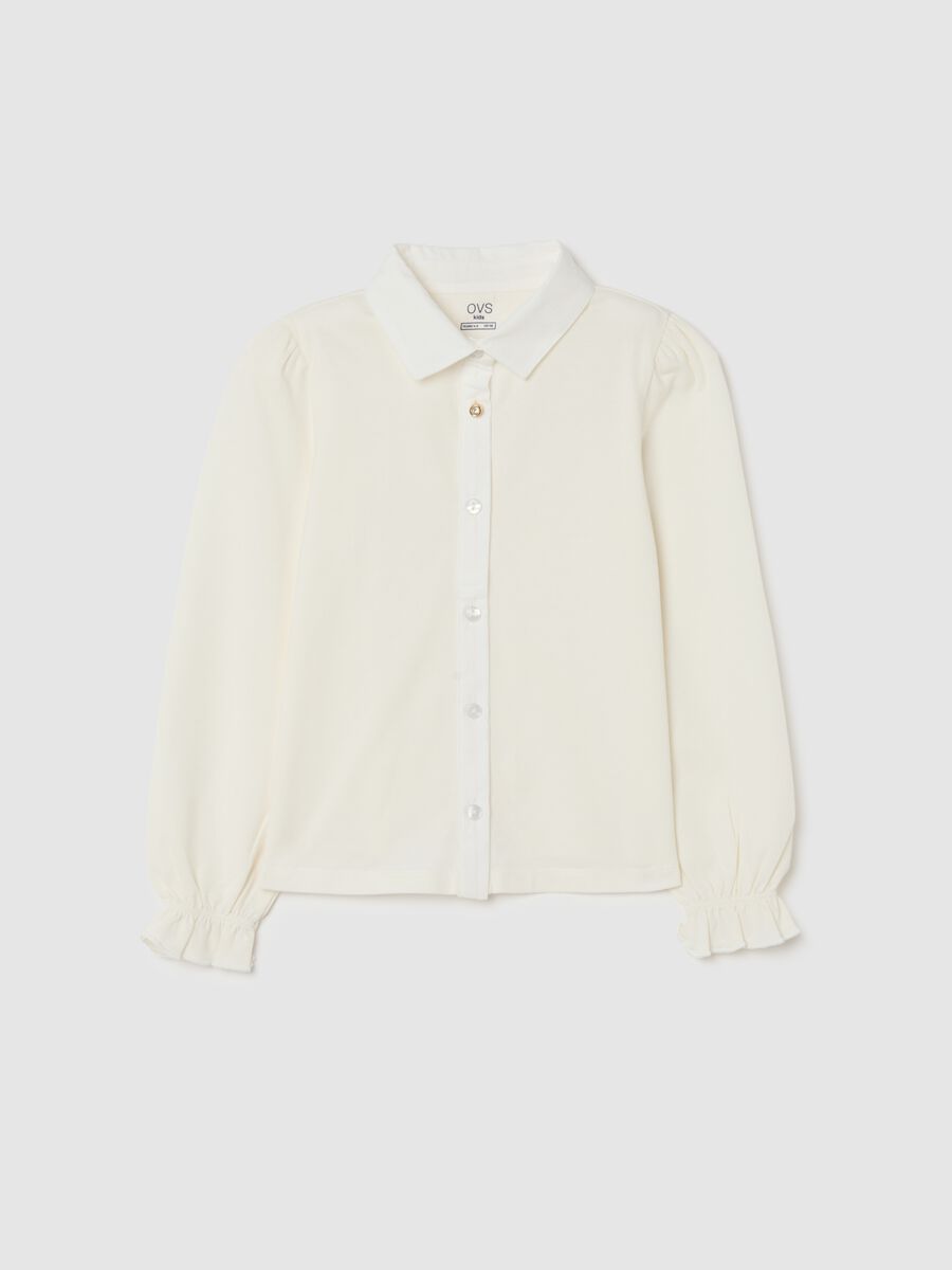 White long-sleeved shirt in stretch cotton_0