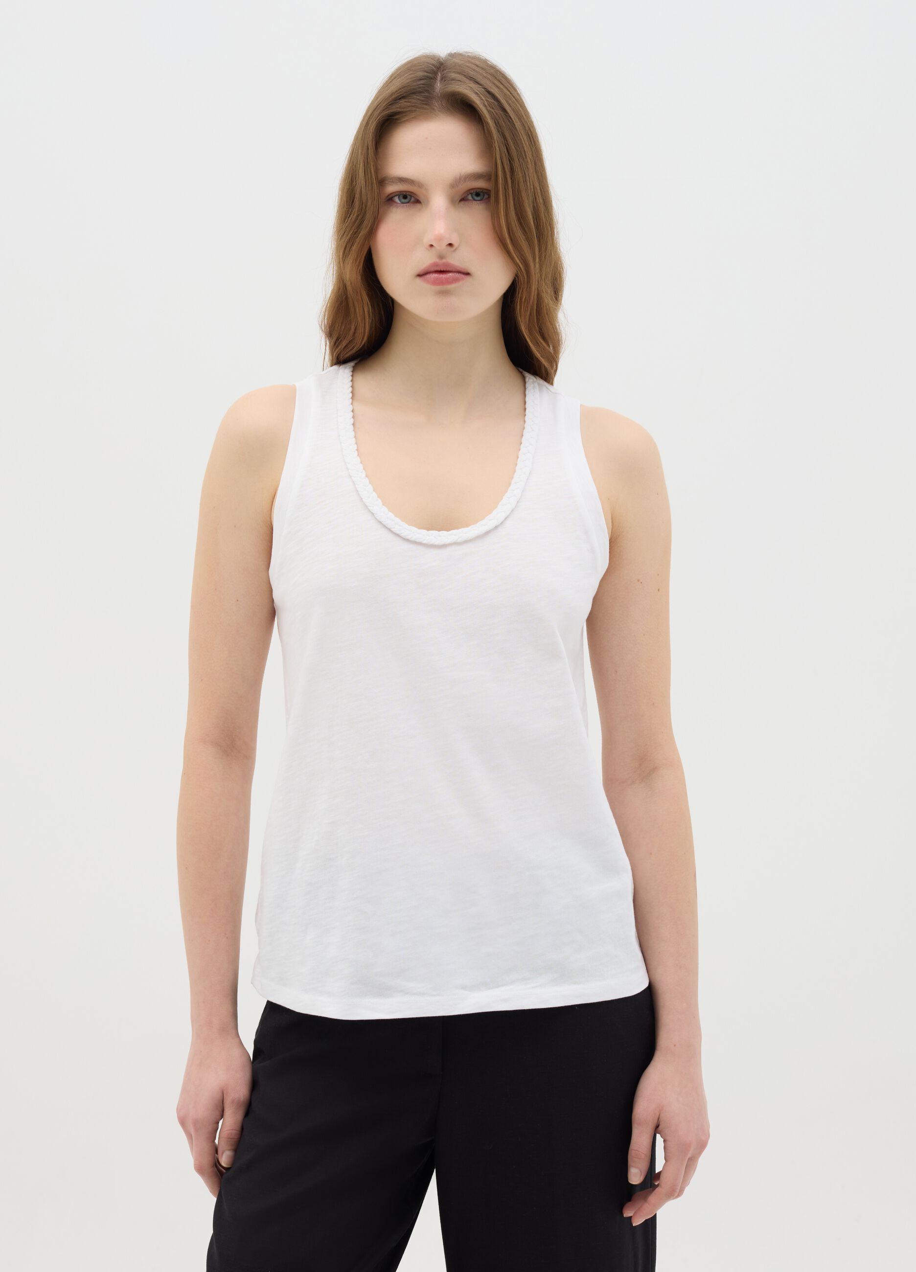 Women's white pure cotton tank top regular fit