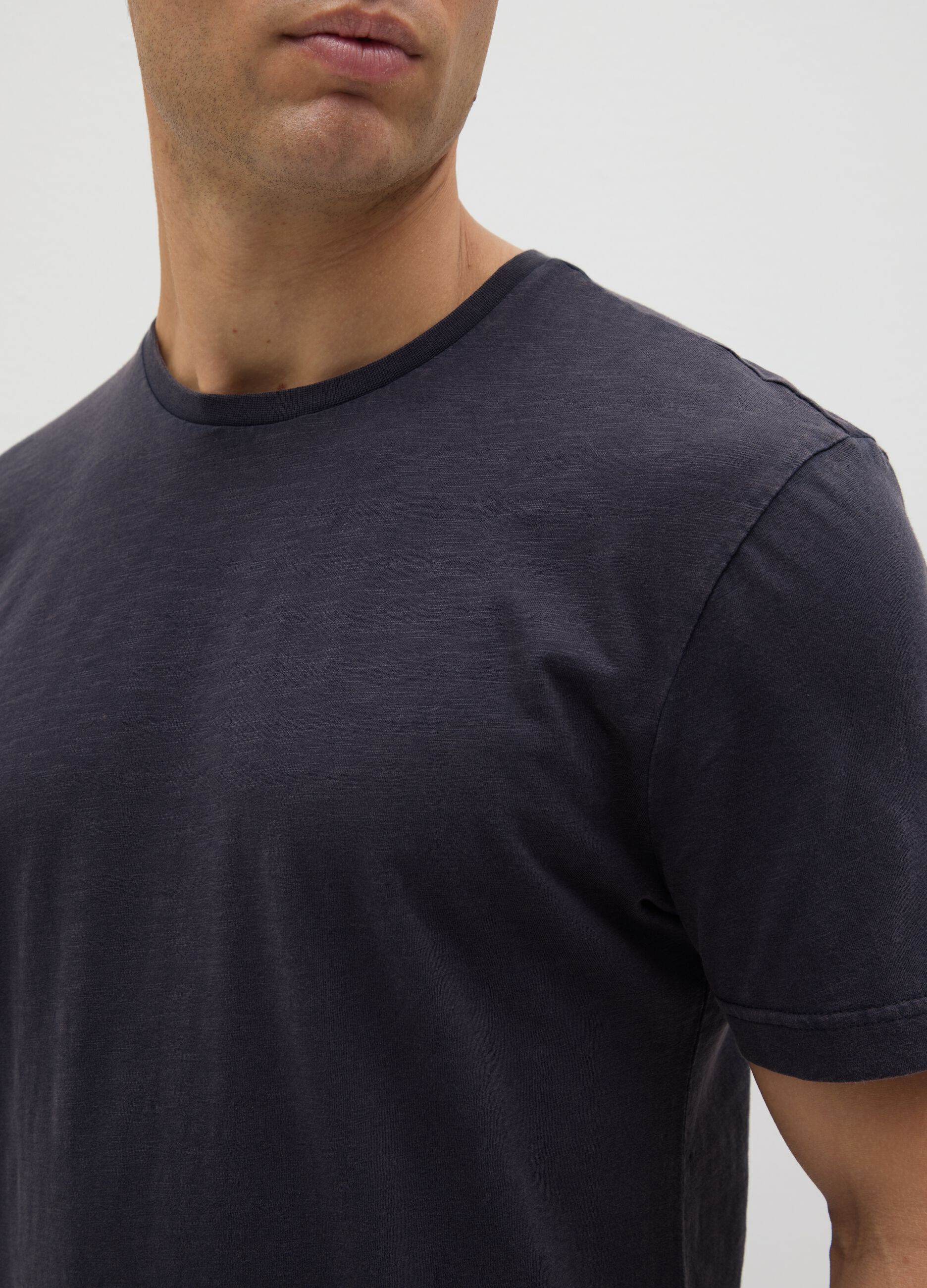 Men's blue pure cotton T-shirt, regular fit