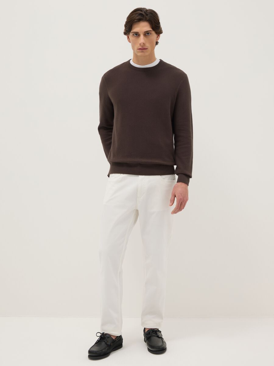 Brown crew neck sweater in pure cotton regular fit_1