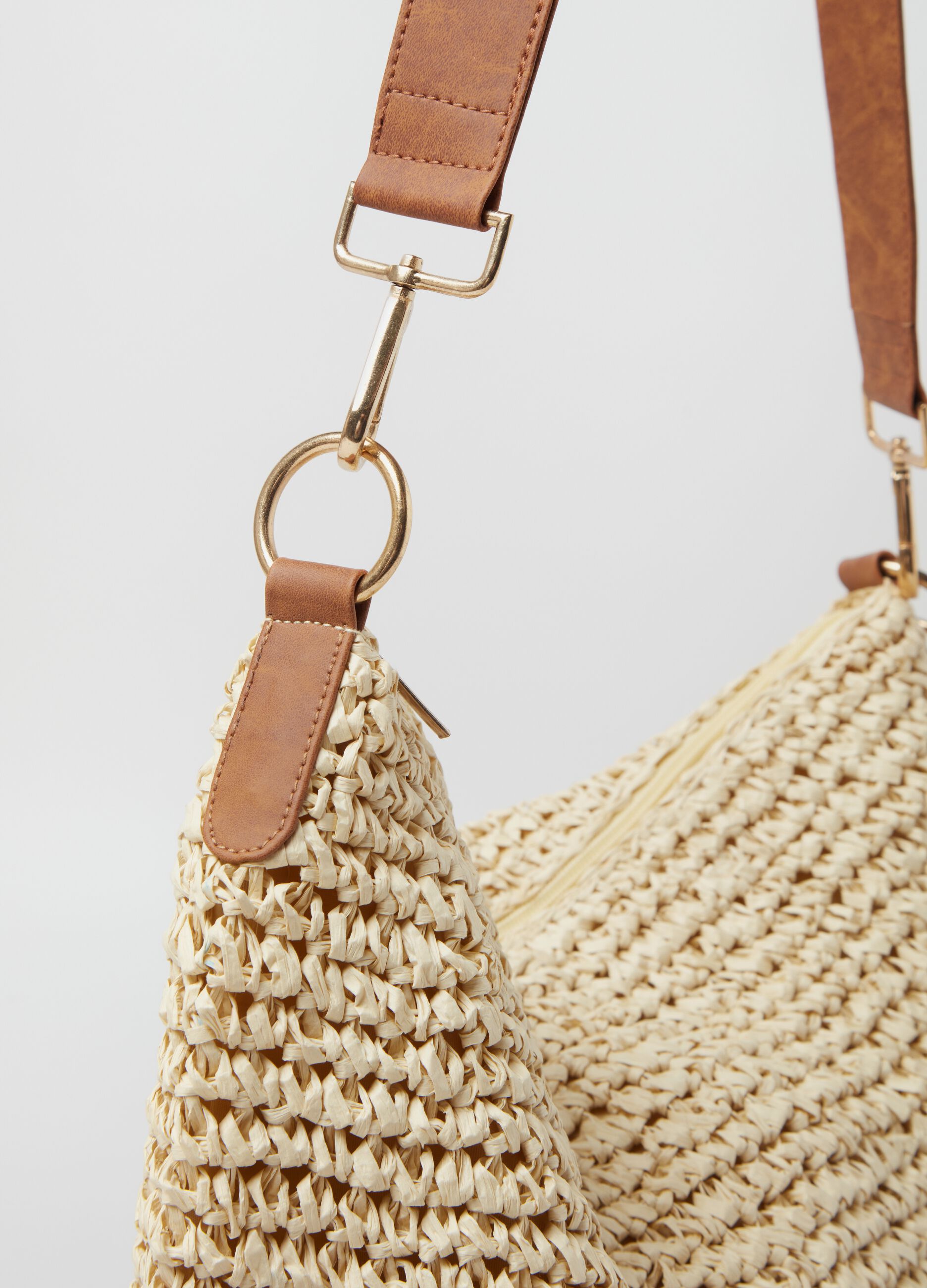 Raffia handbag with cross body strap