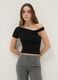 Black viscose blend slim fit T-shirt with Madonna neckline_2