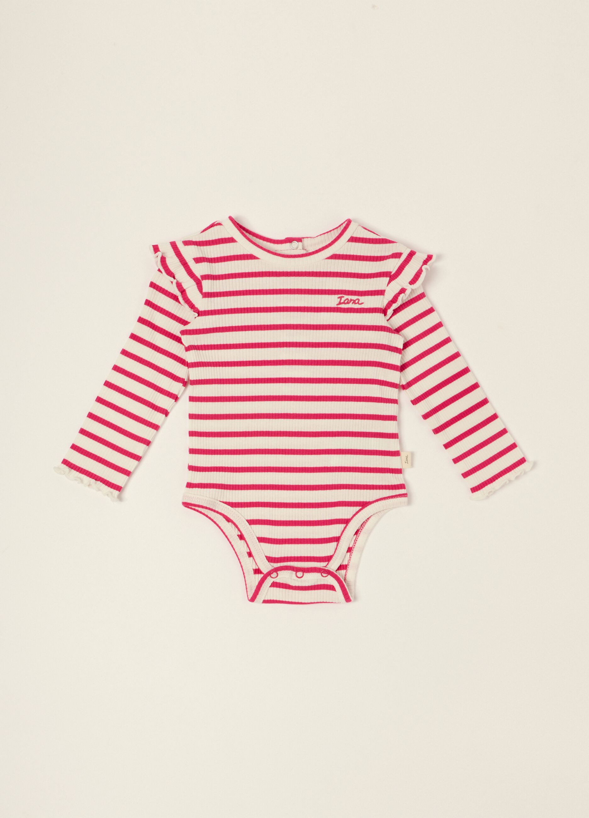 Baby girl white and red striped stretch cotton bodysuit