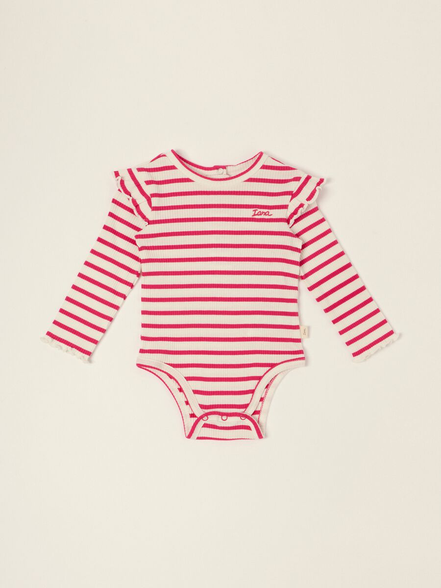 Baby girl white and red striped stretch cotton bodysuit_0