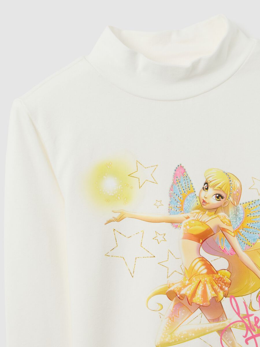 White stretch cotton girl's t-shirt, regular fit with print_2