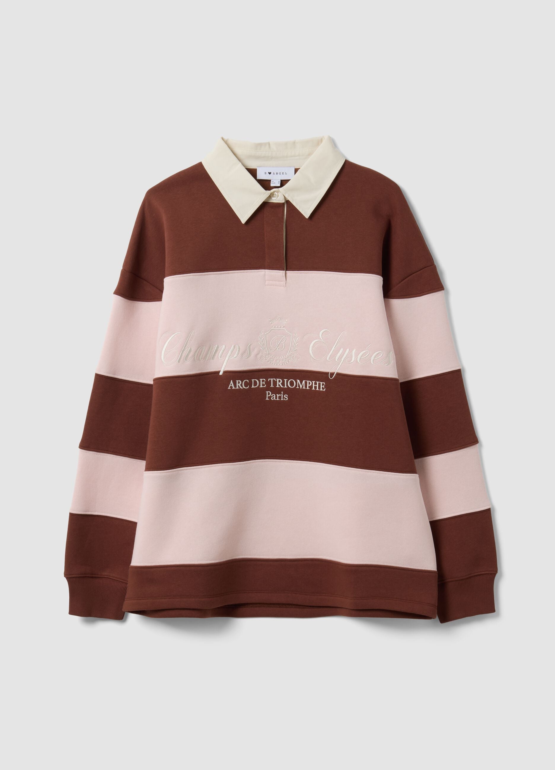 Brown striped cotton-blend sweatshirt with collar, relaxed fit
