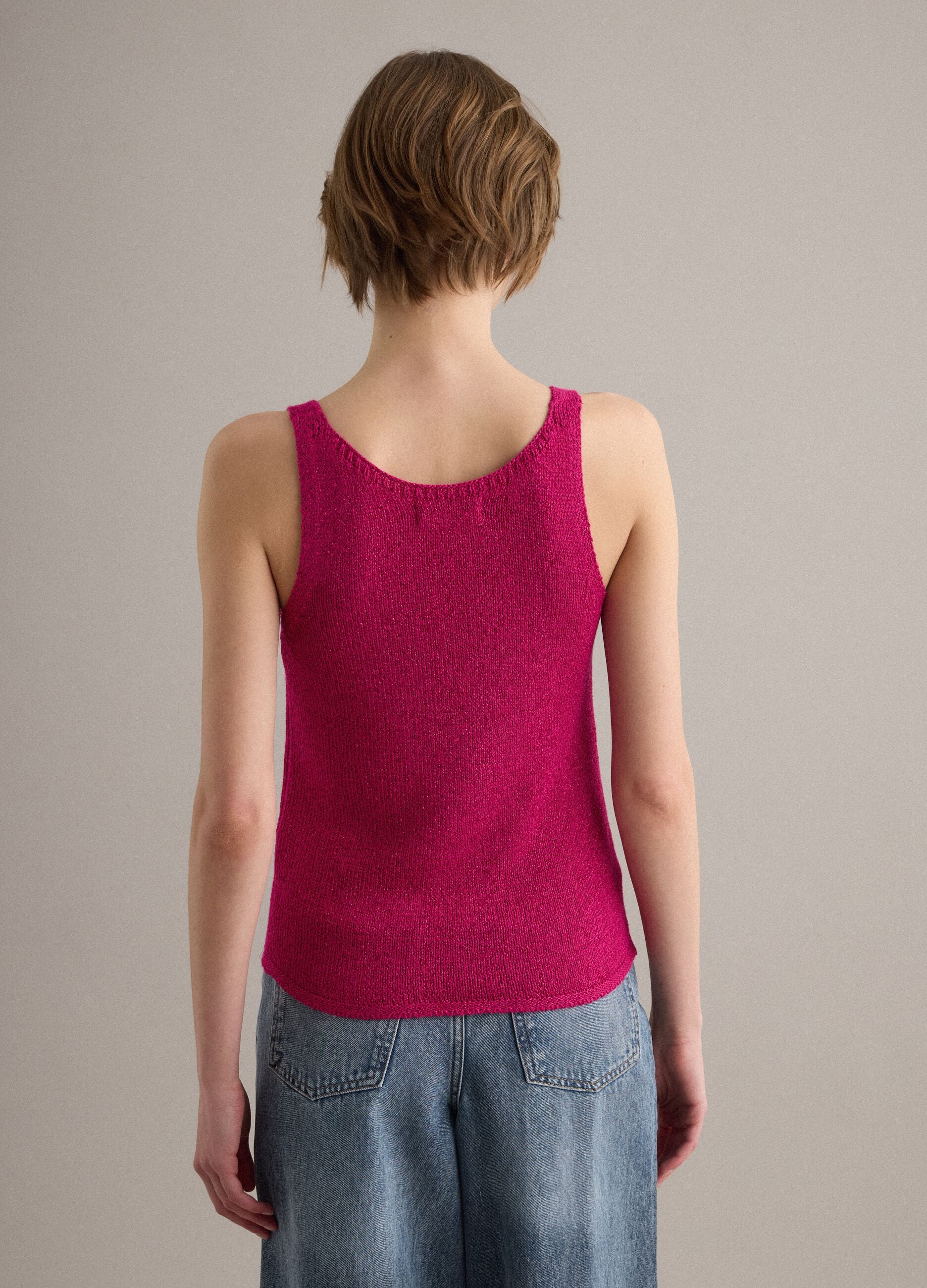 Pink viscose-blend regular-fit glitter tank top