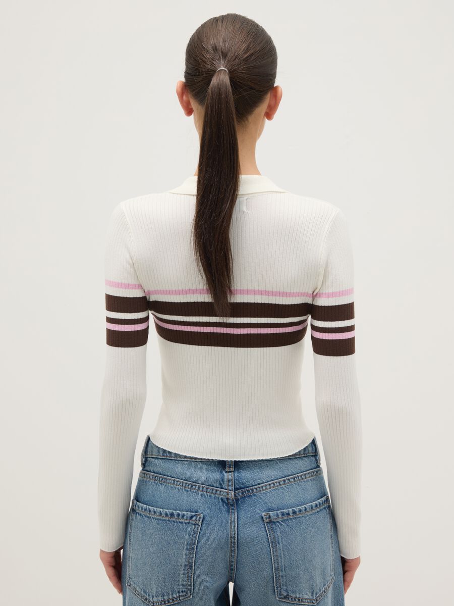 Slim fit multicoloured striped viscose-blend jumper with polo collar_3