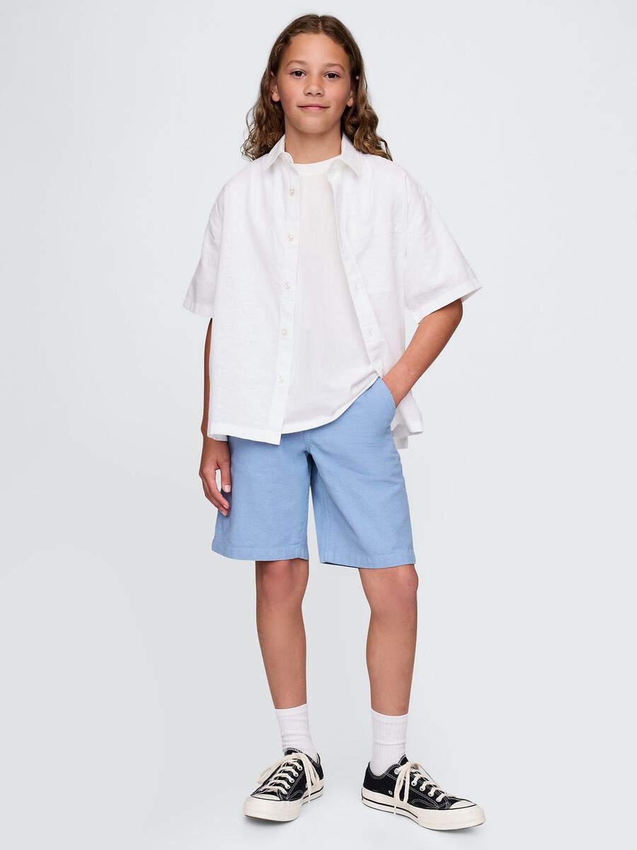 Blue linen and cotton shorts for children_0