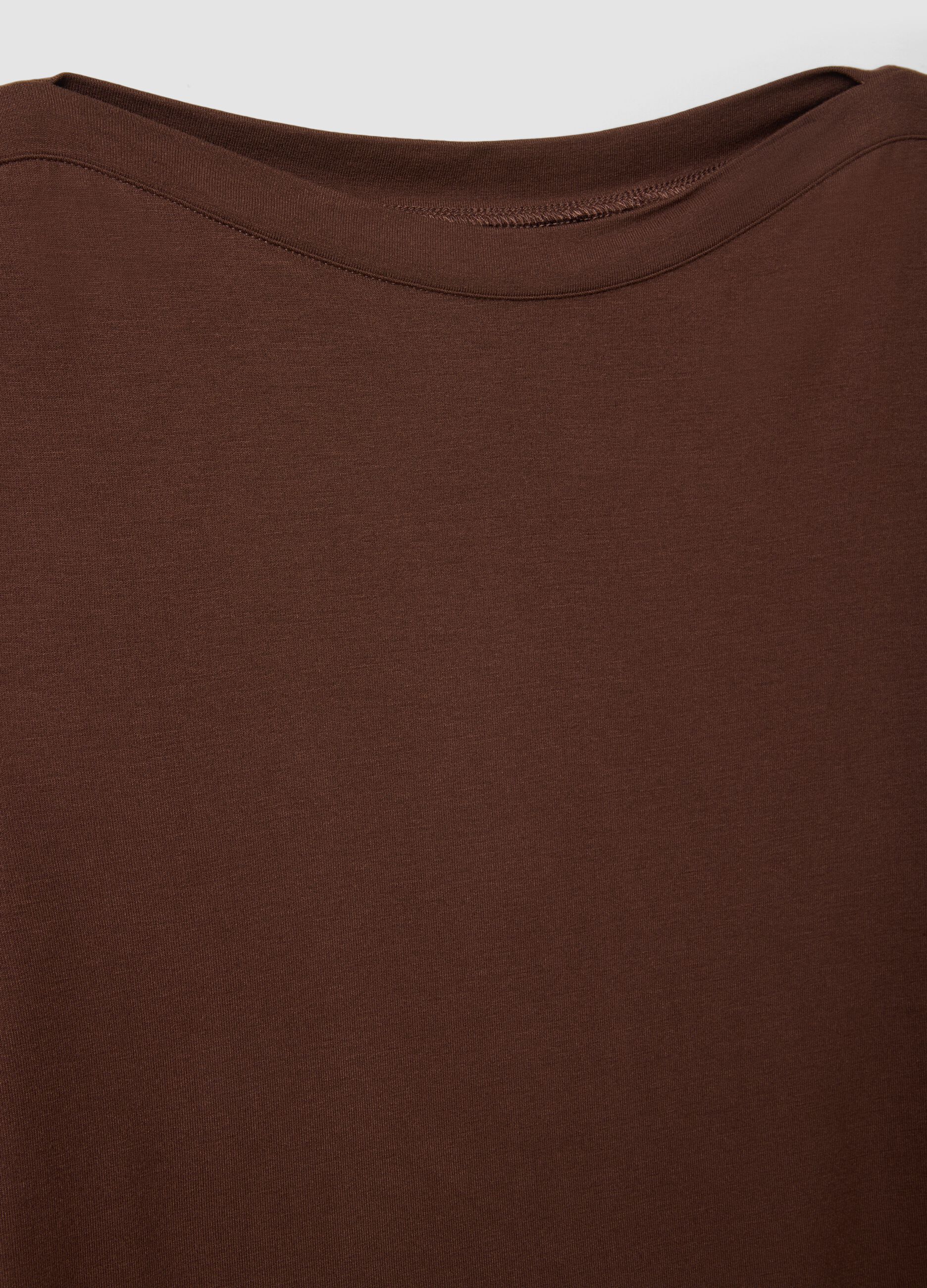 Brown stretch viscose t-shirt regular fit with boat neckline