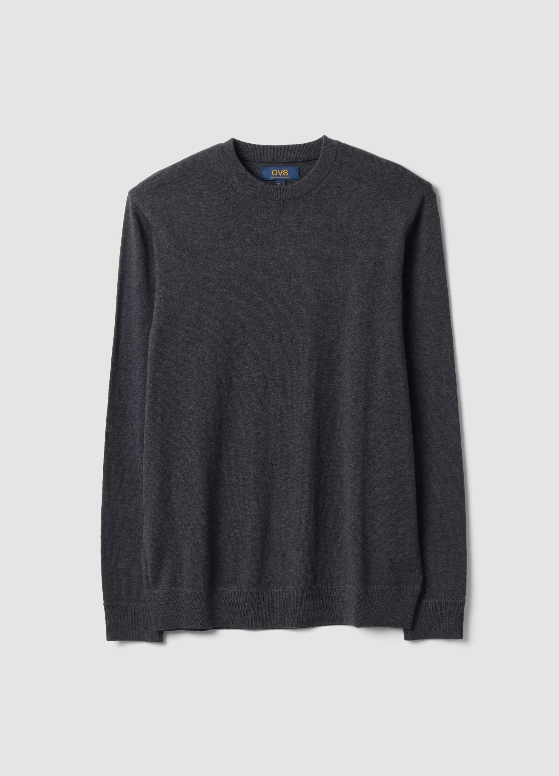 Grey cotton and cashmere blend crew-neck jumper