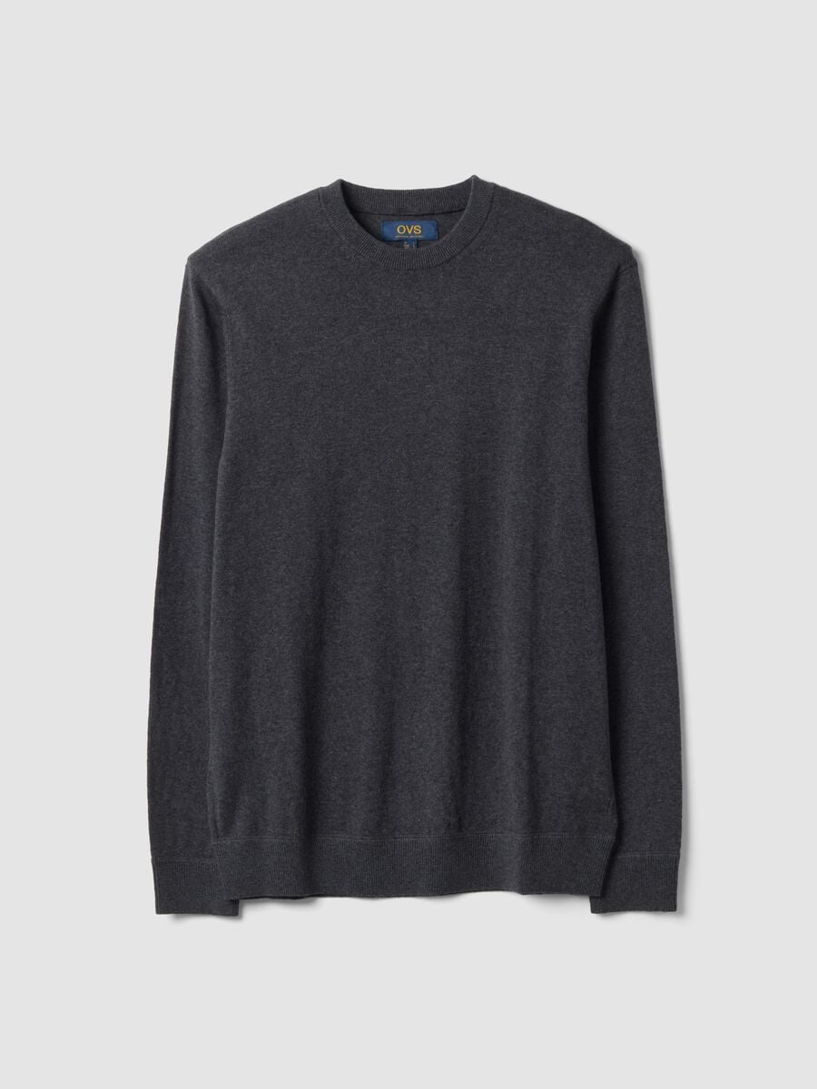 Grey cotton and cashmere blend crew-neck jumper_0