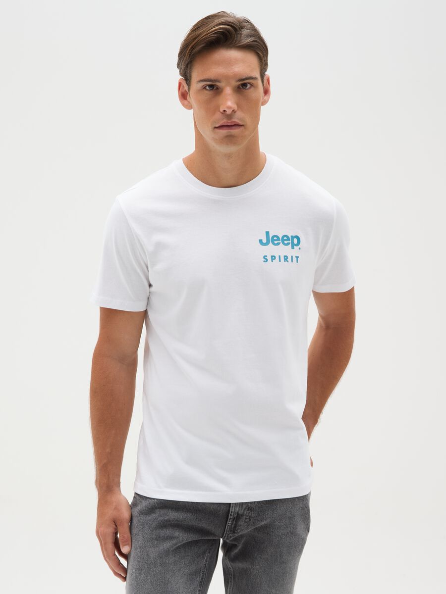 Men's white pure cotton regular fit T-shirt with logo_0
