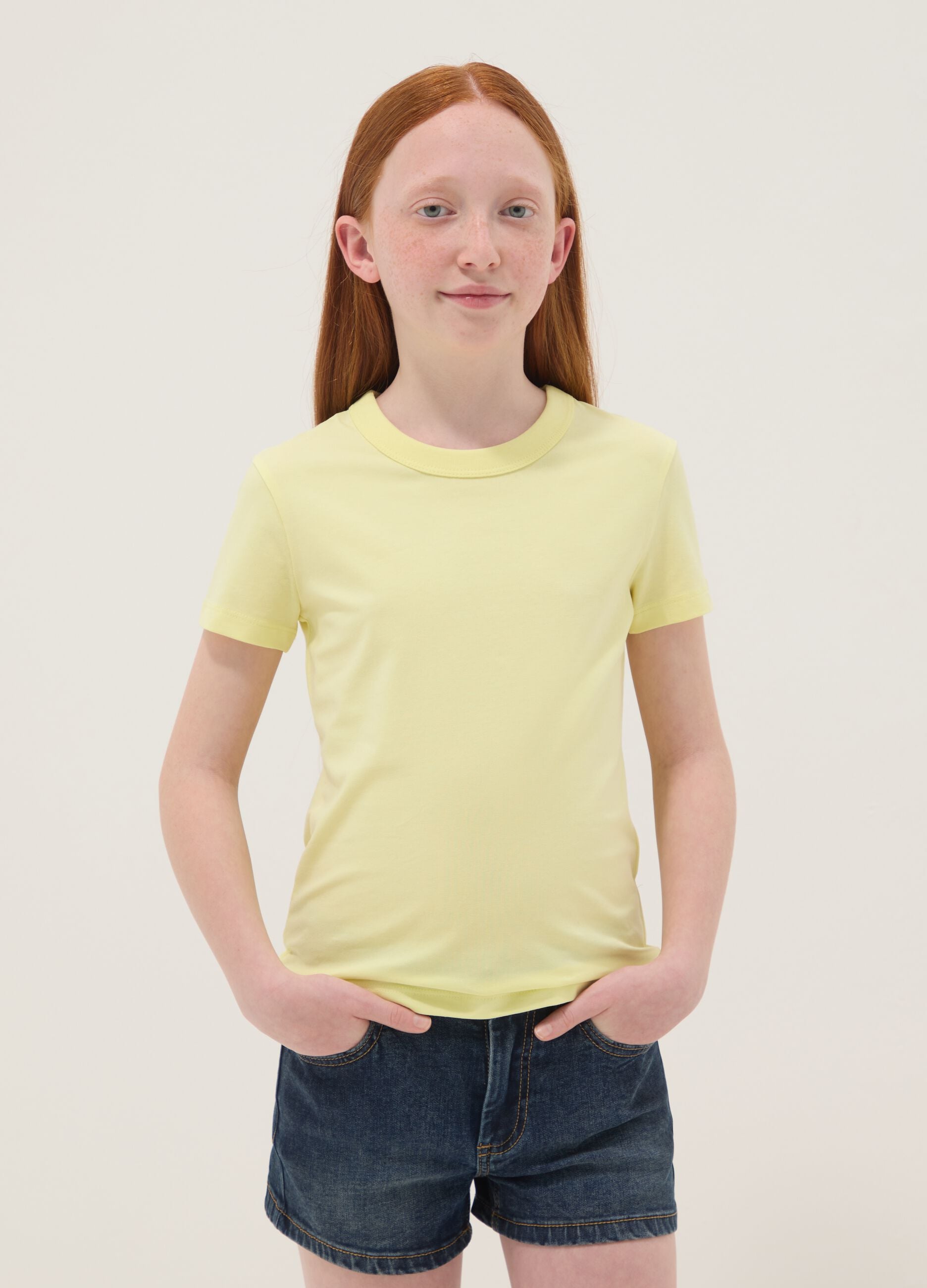 Girls&rsquo; yellow stretch cotton regular-fit T-shirt