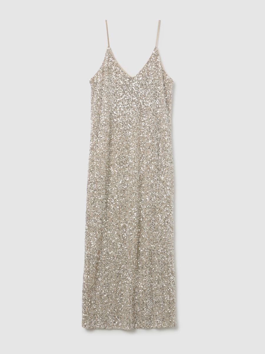 Beige Sheath Dress with Sequins_4
