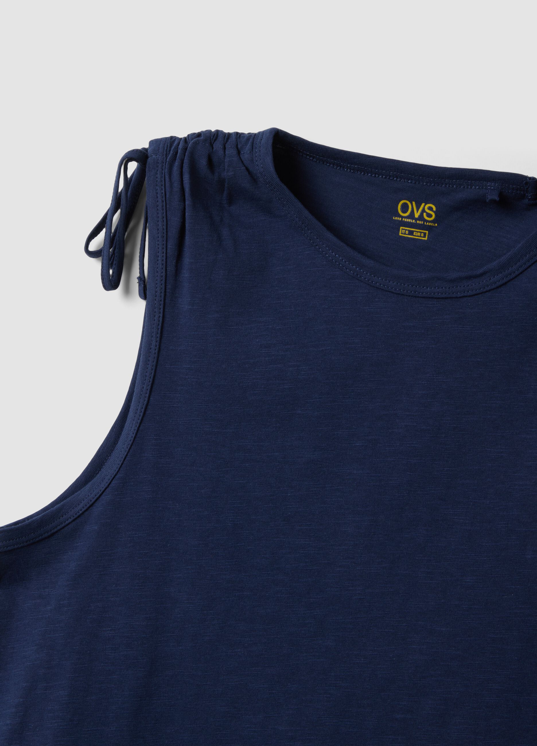 Blue pure cotton tank top with shoulder ties