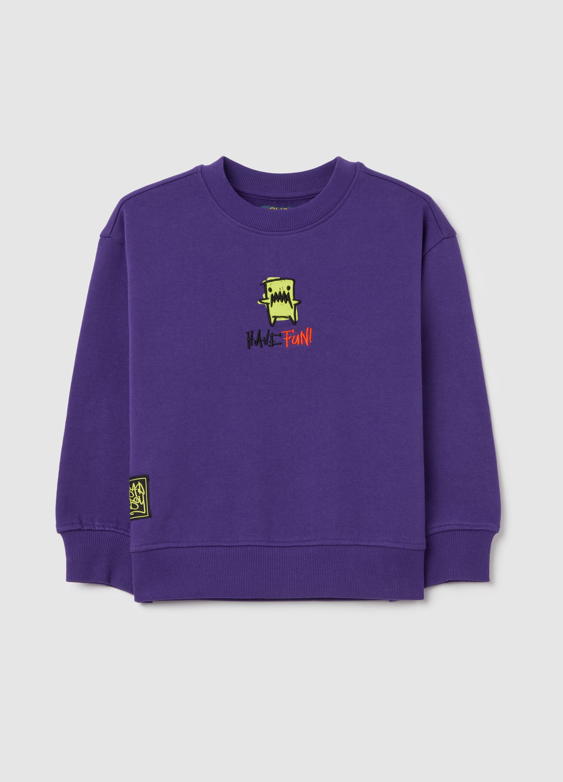 French terry sweatshirt with monster embroidery