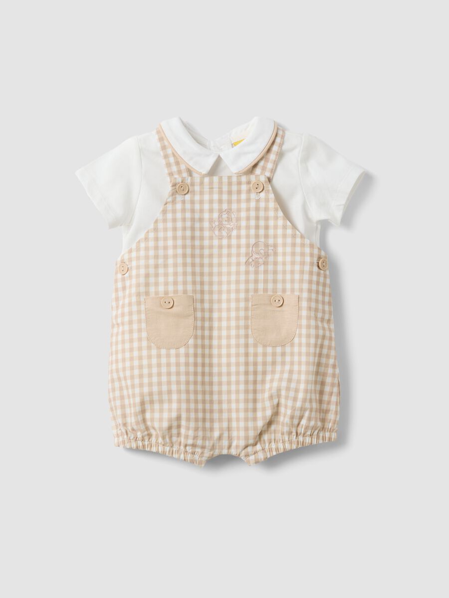Completo beige e bianco in puro cotone con ricami Winnie The Pooh per neonati_0