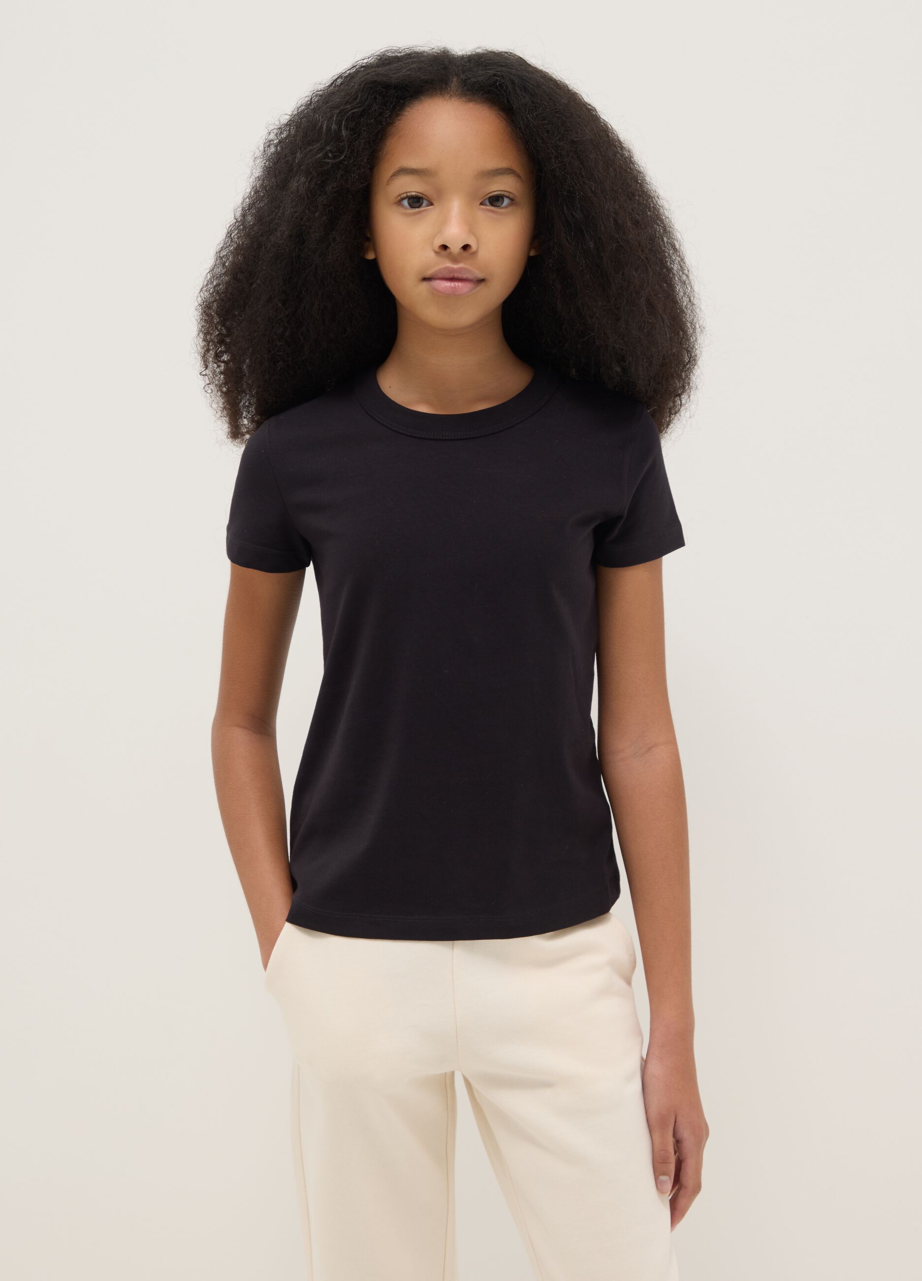Girls' black cotton blend T-shirt regular fit