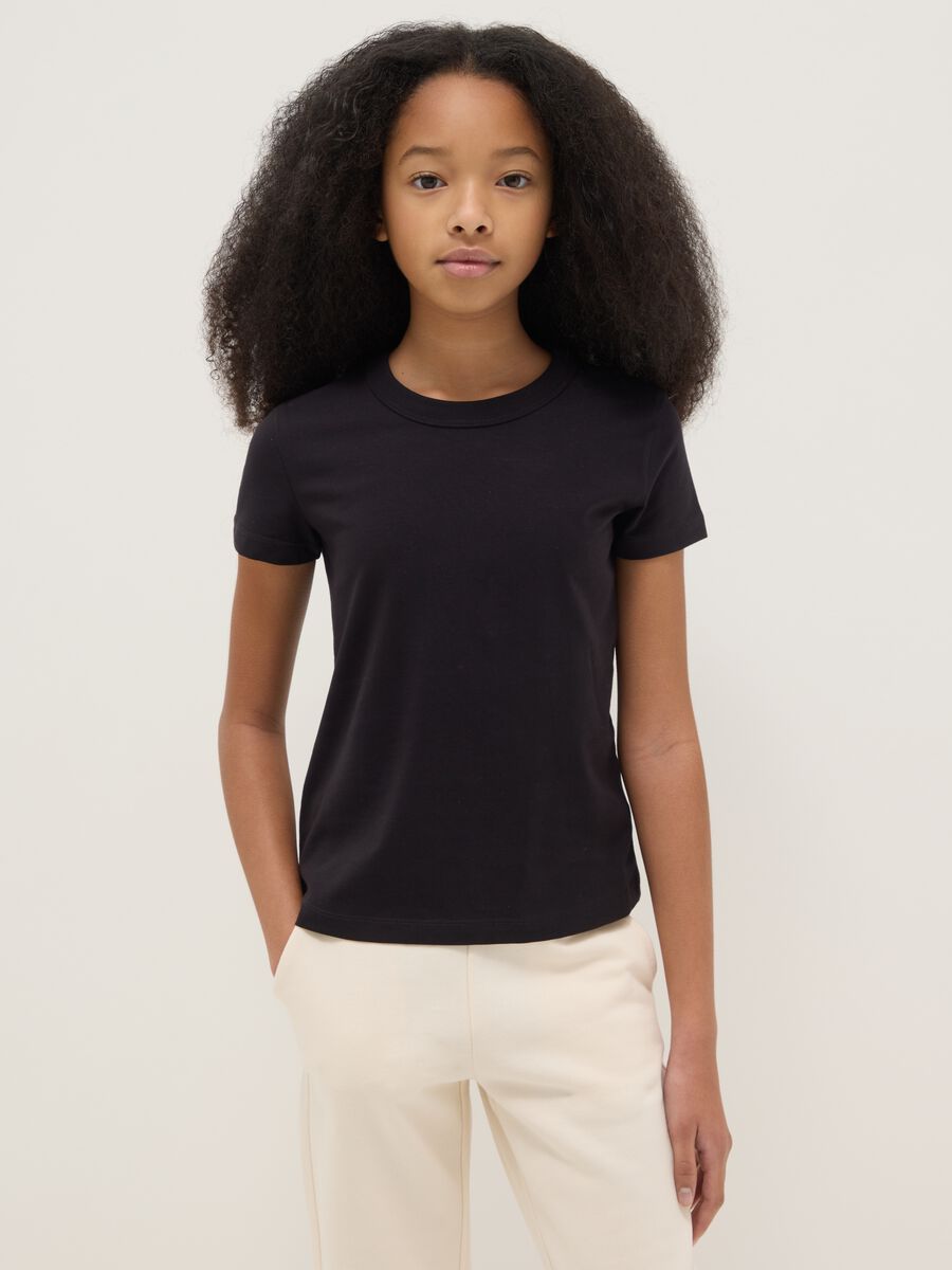 Girls' black cotton blend T-shirt regular fit_0