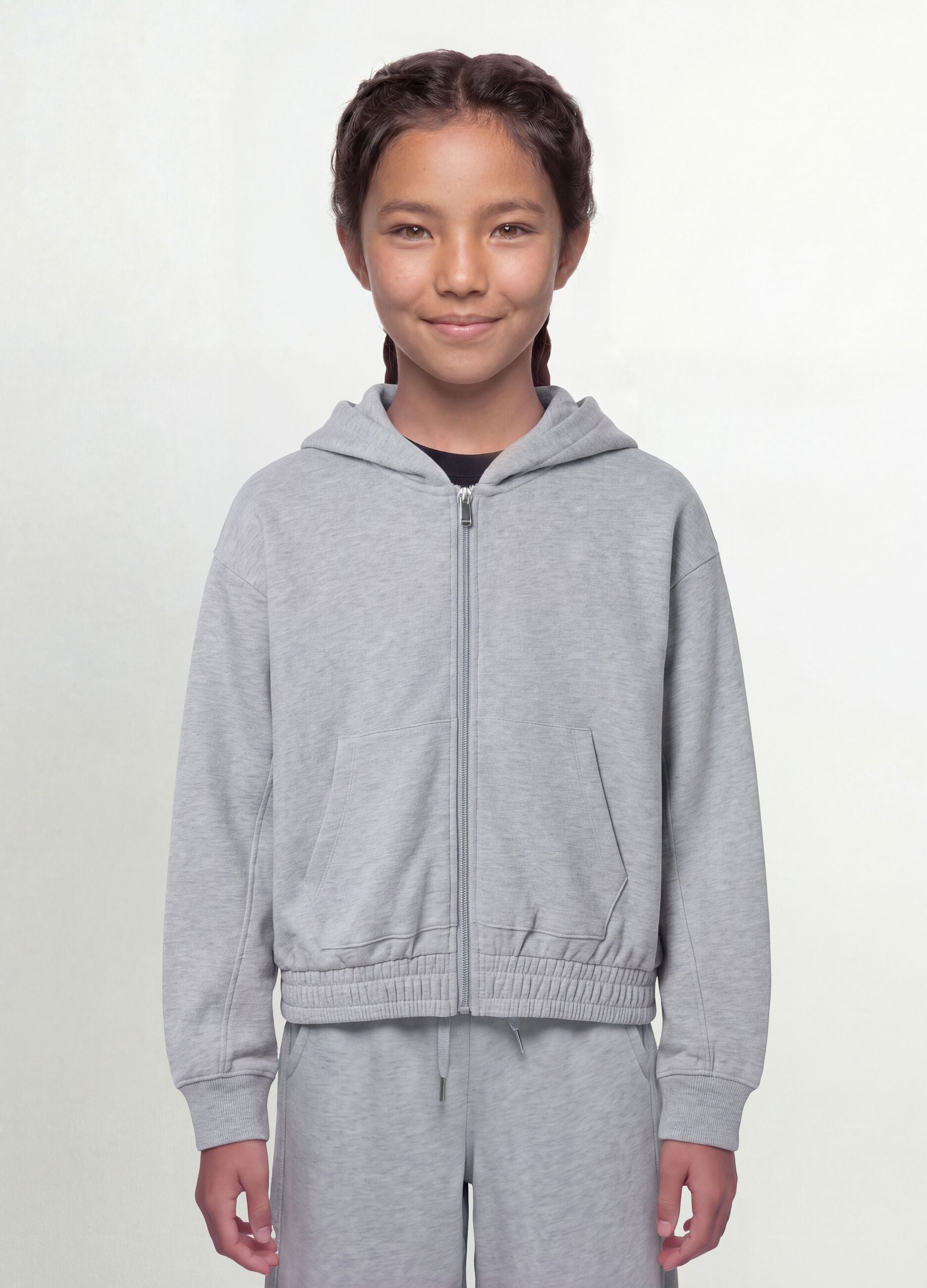 Grey organic cotton hooded sweatshirt