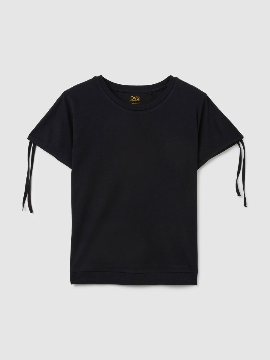 Women's black pure cotton regular fit T-shirt with drawstrings_4