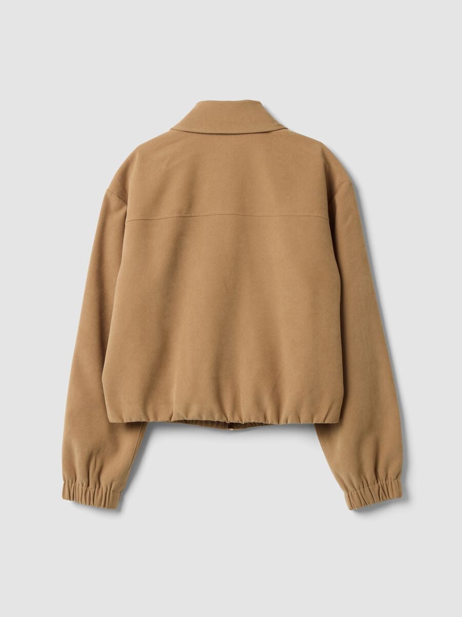 Blazer beige in tessuto elasticizzato con zip over fit_2