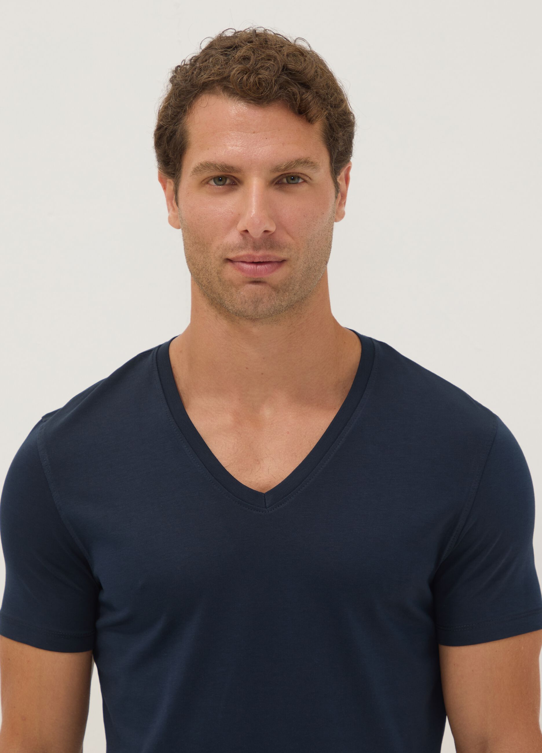 Blue pure Supima cotton V-neck T-shirt, regular fit