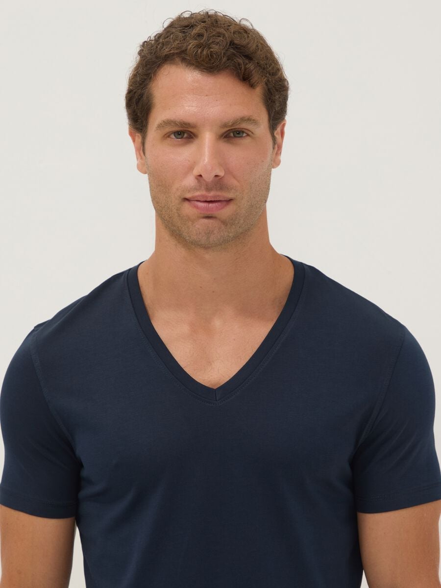 Blue pure Supima cotton V-neck T-shirt, regular fit_1