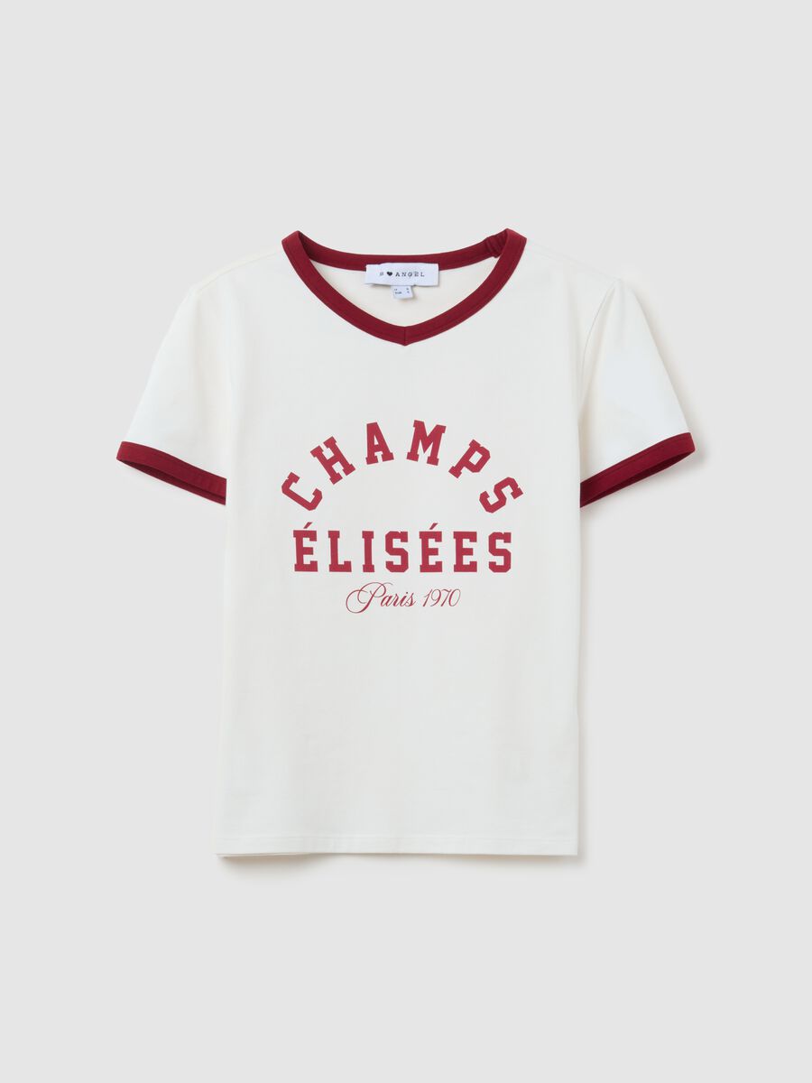 White stretch cotton regular fit T-shirt with red accents_4