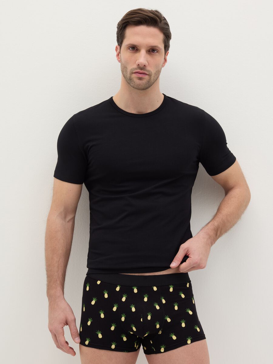 Midi boxer shorts in stretch cotton with pattern._0