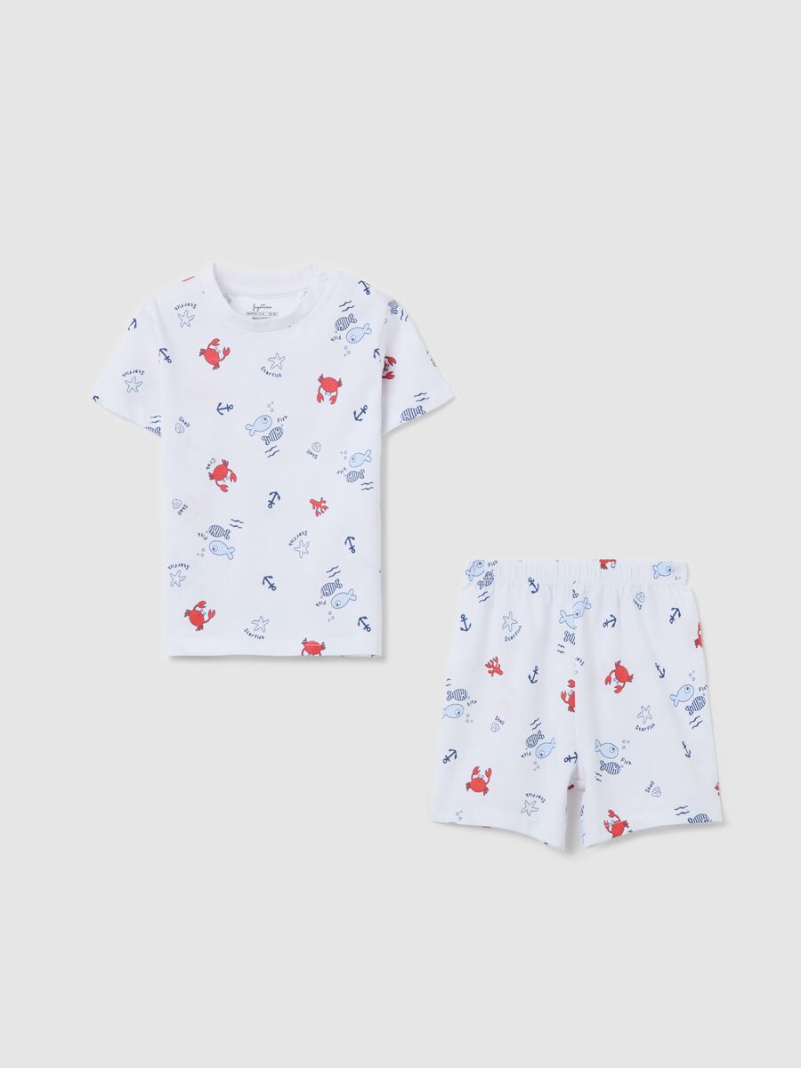 White pyjamas with sea pattern in cotton_0