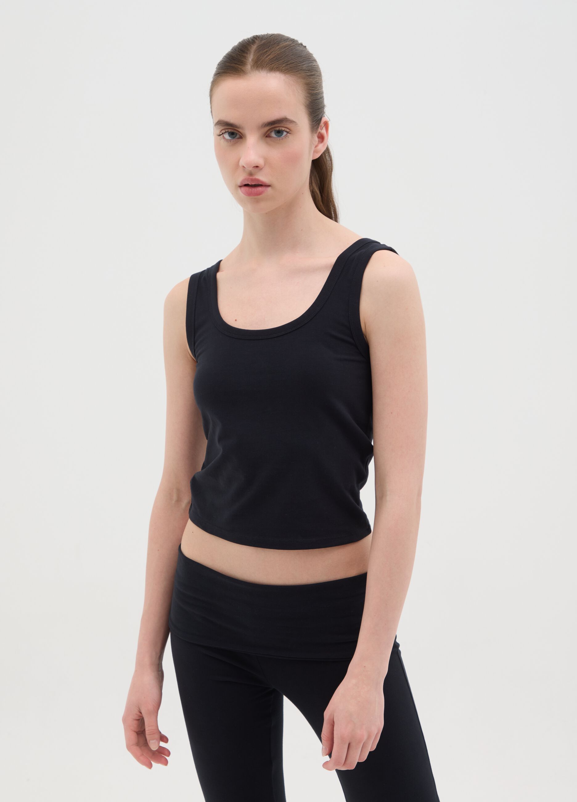 Black tank top in stretch cotton