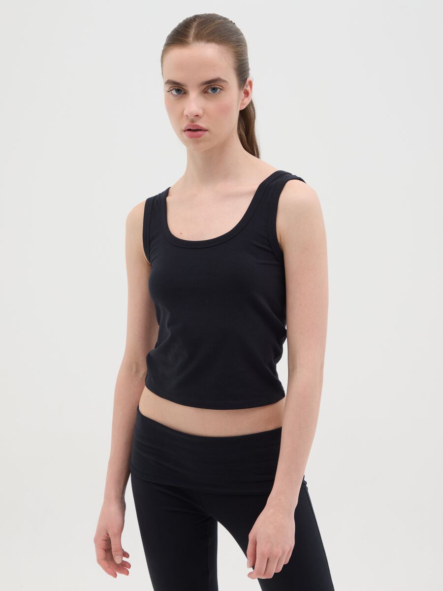 Black tank top in stretch cotton_0
