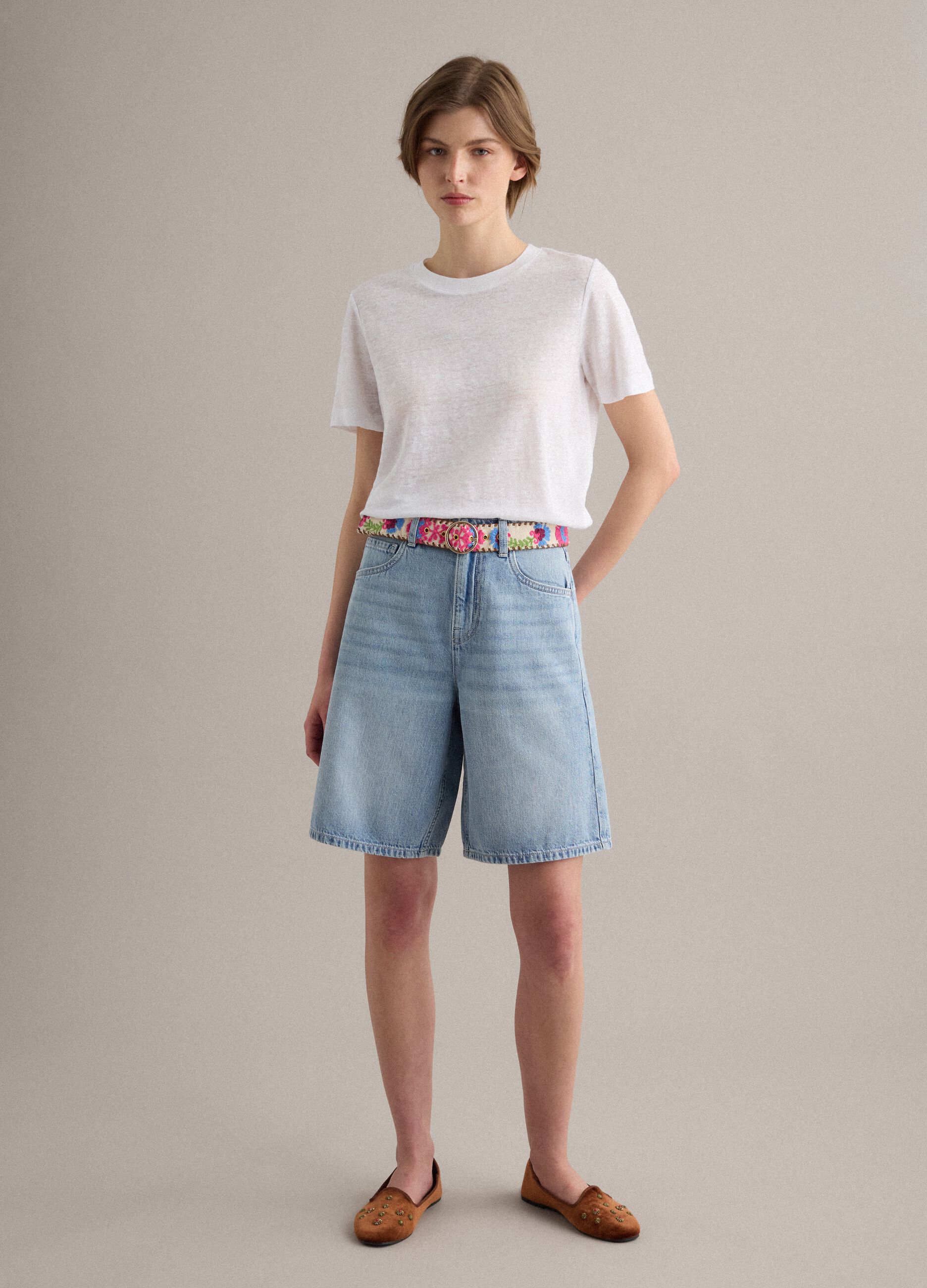 Multicoloured pure cotton belt with embroidery