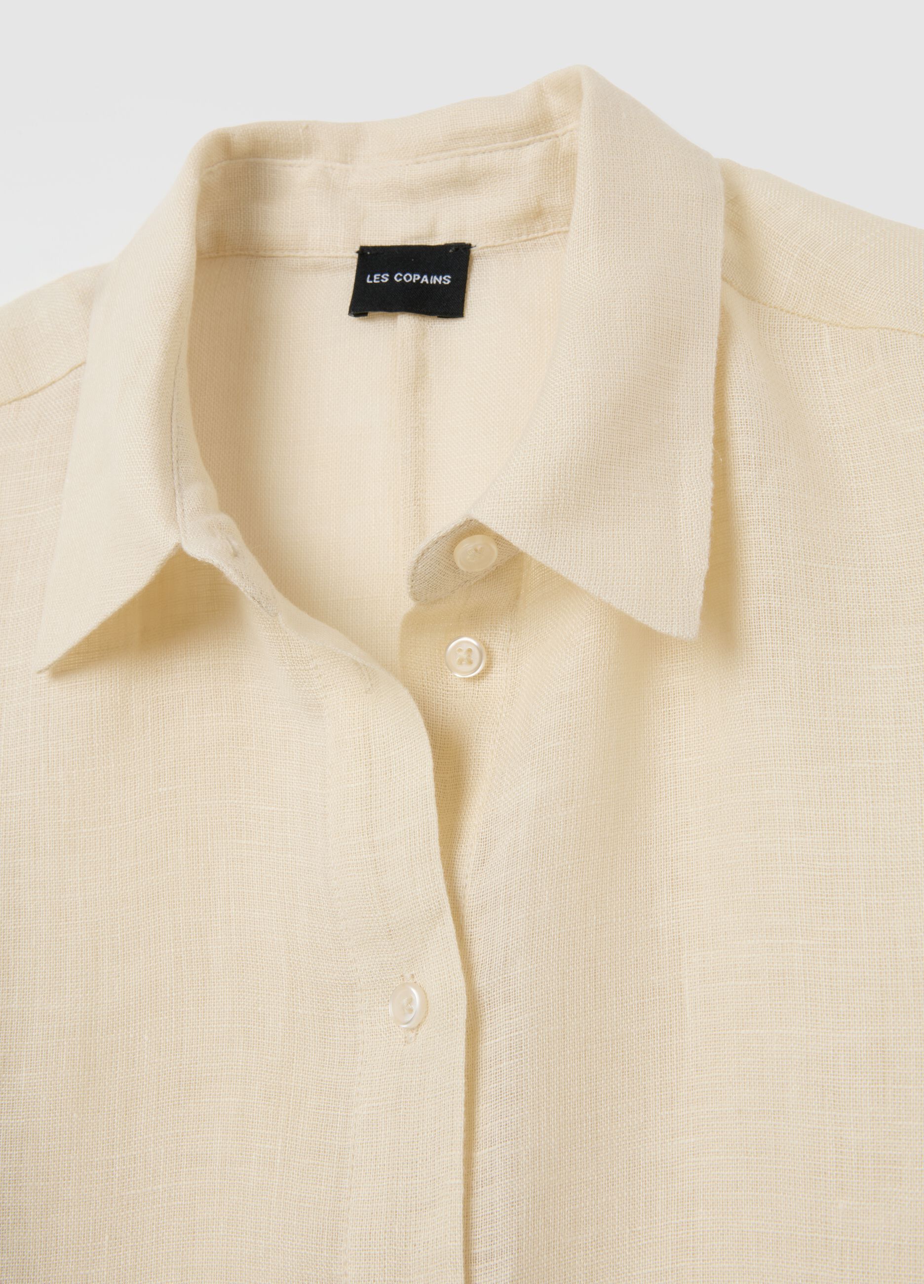 Women's long beige pure linen shirt - oversized