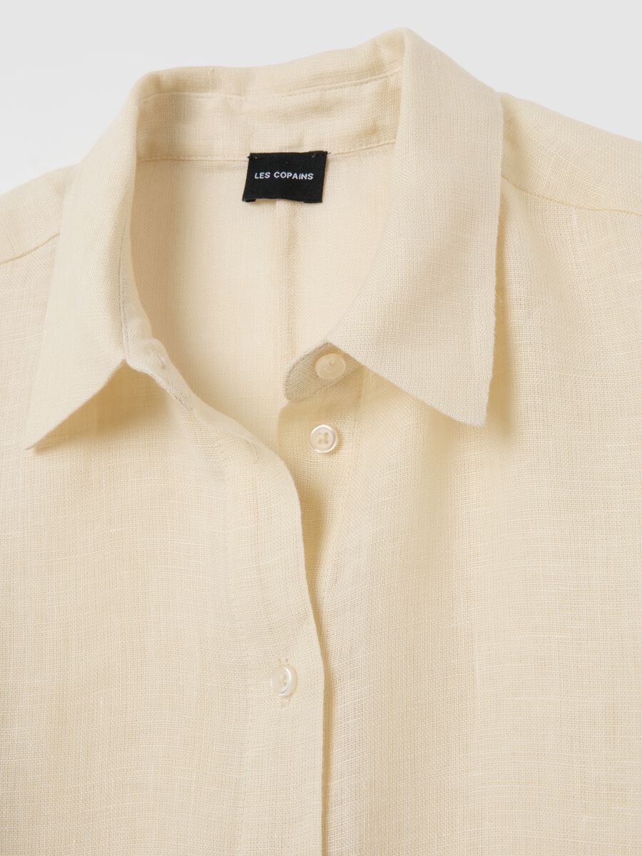 Women's long beige pure linen shirt - oversized_5
