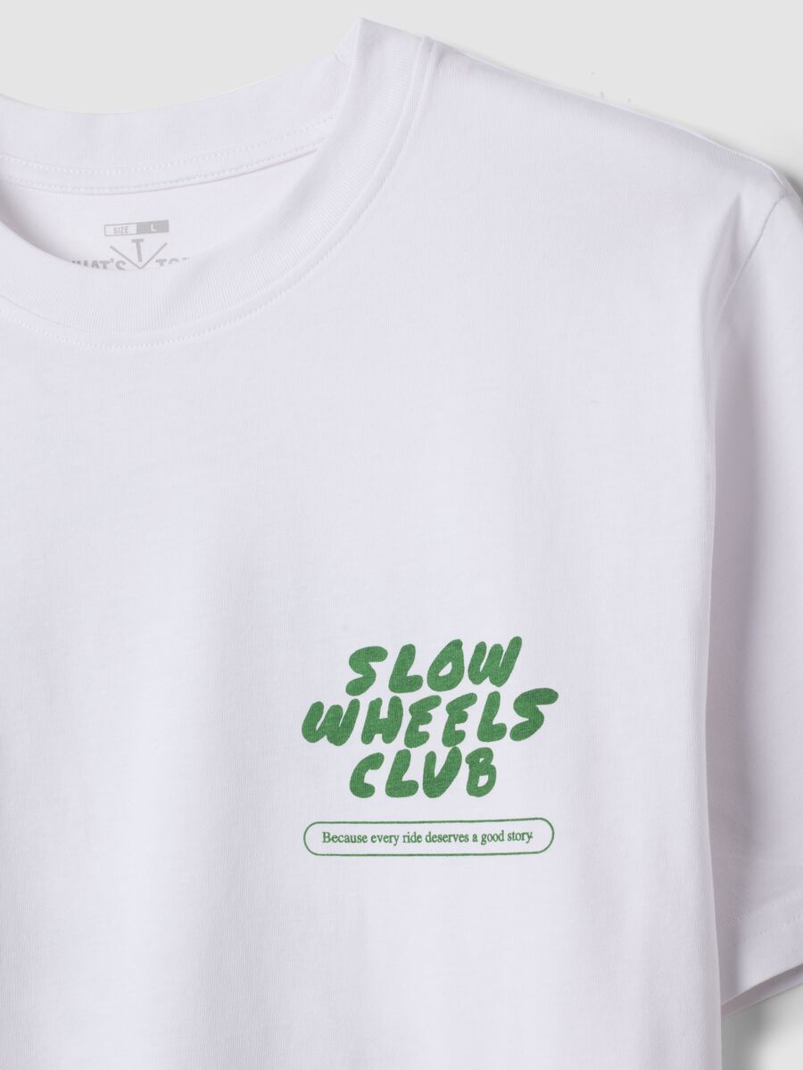 White pure cotton T-shirt with chest print, regular fit_5