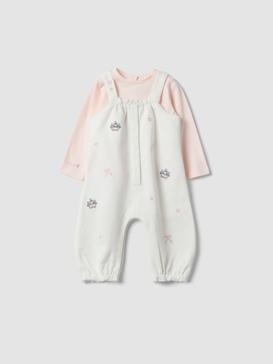 Completo bianco e rosa in cotone organico con ricami Aristogatti per neonata_0