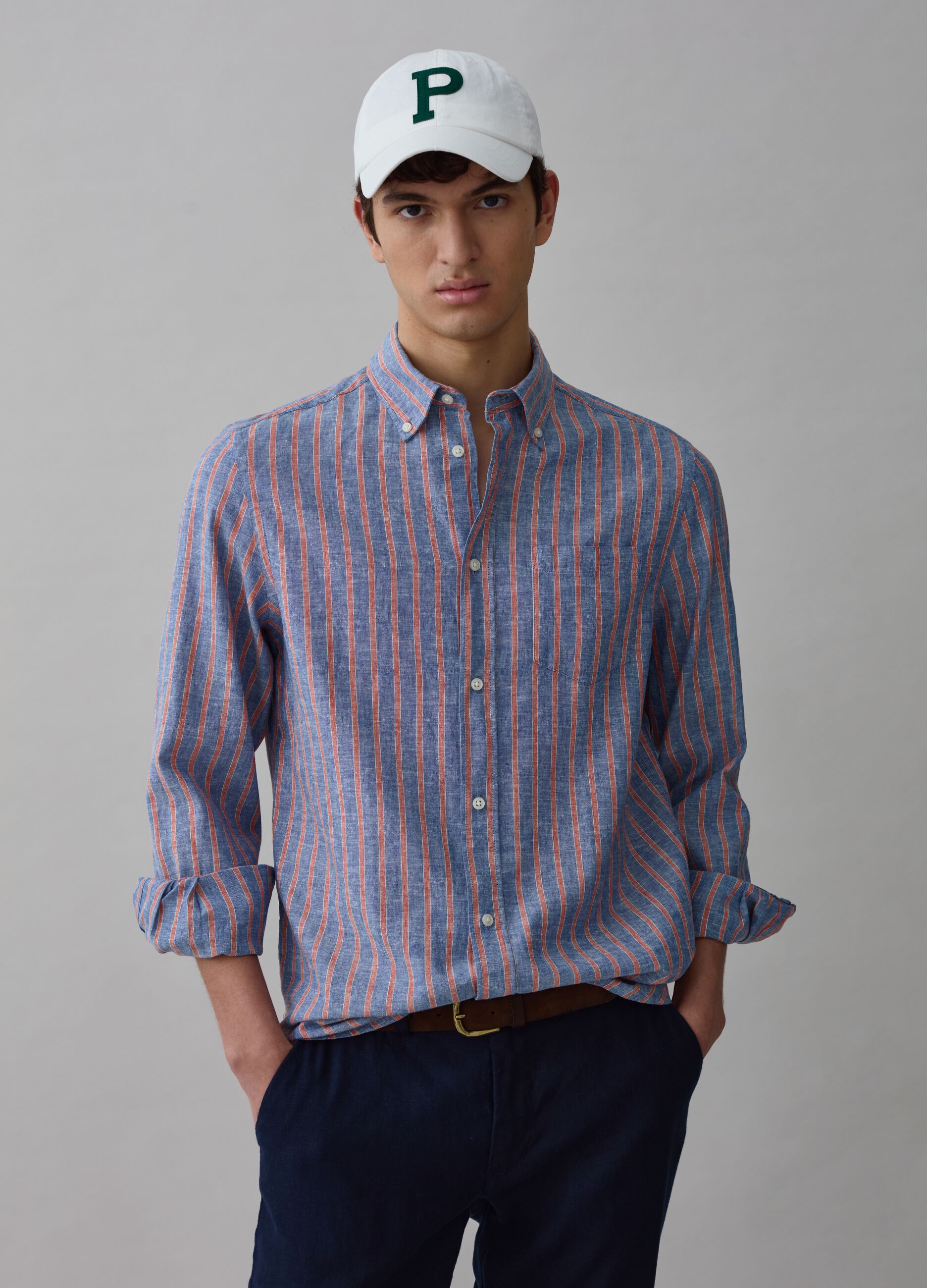 Striped linen and cotton shirt