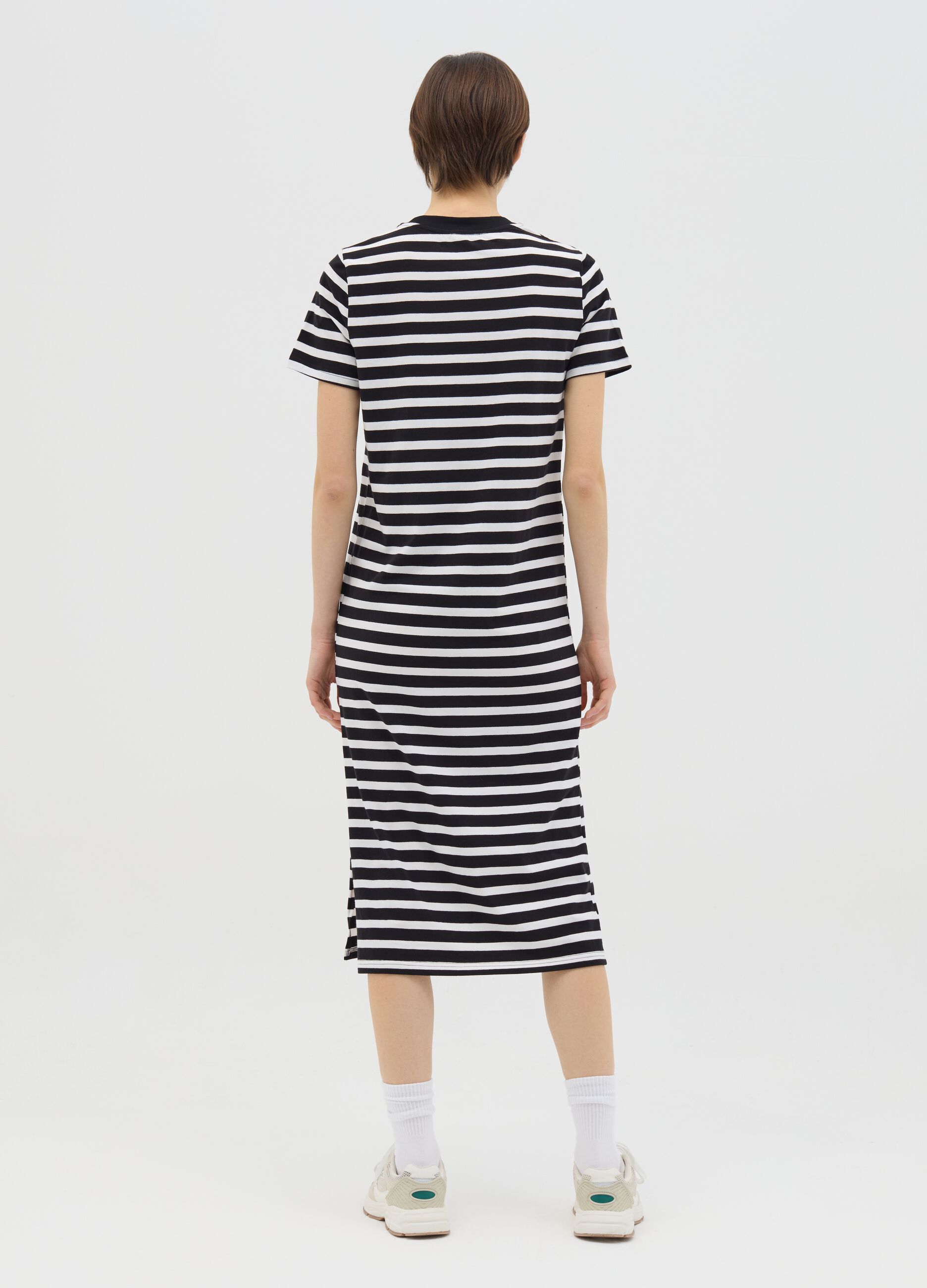 Midi dress in striped stretch cotton