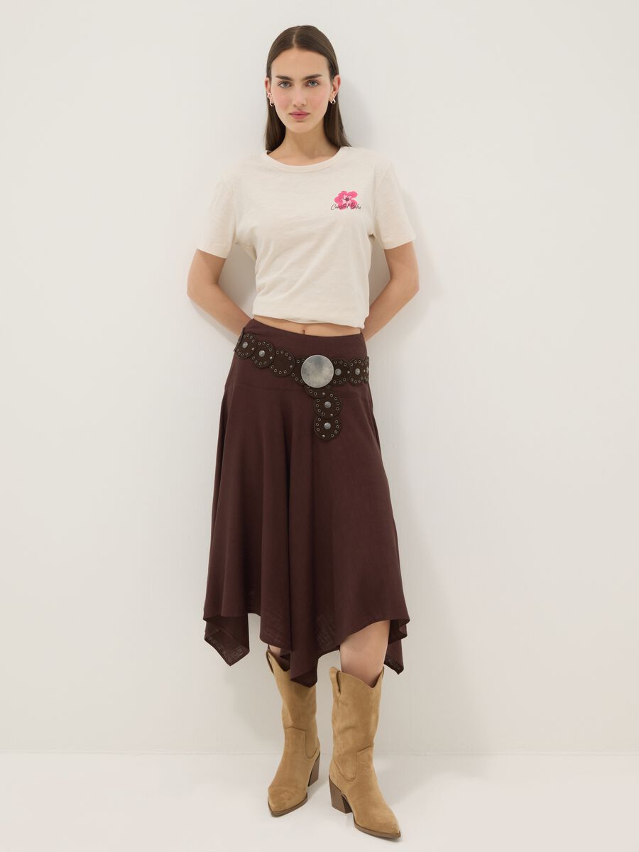 T-shirt beige in puro cotone relaxed fit con stampa floreale_2