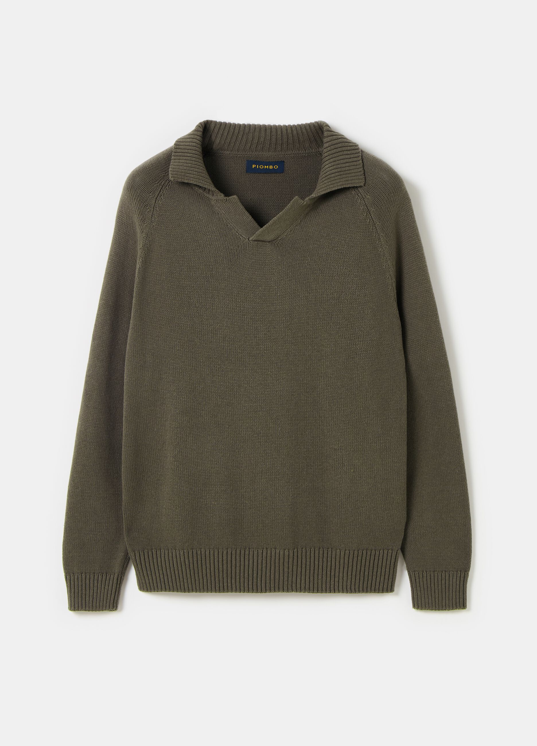 Cotton pullover with polo neck