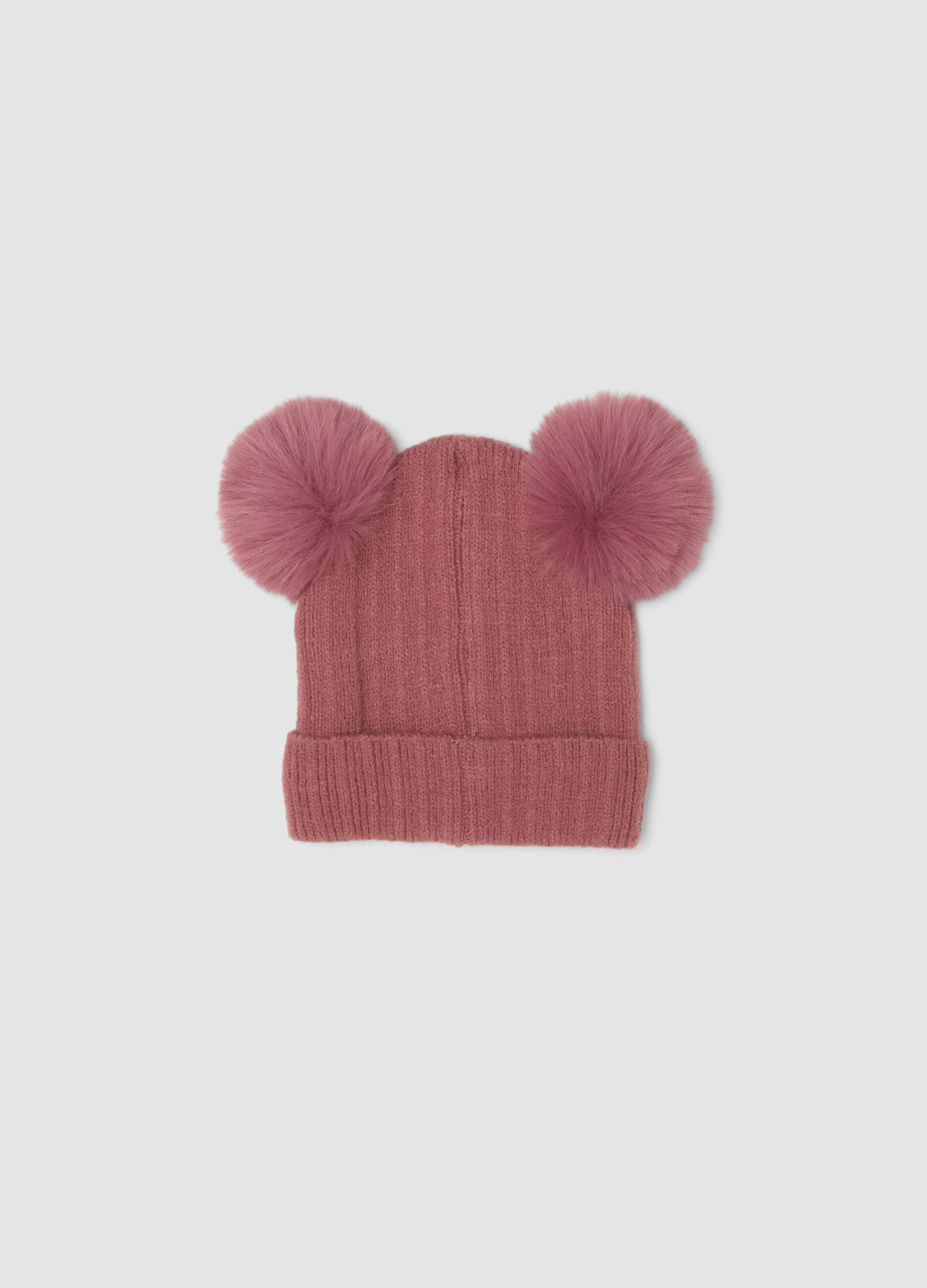 Cappello rosa con pompon e ricamo Minnie