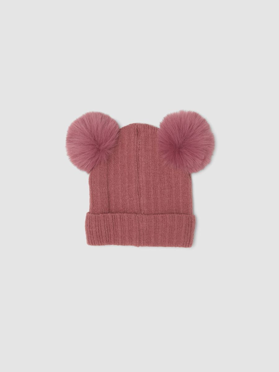 Pink hat with pom‑poms and Minnie embroidery_1