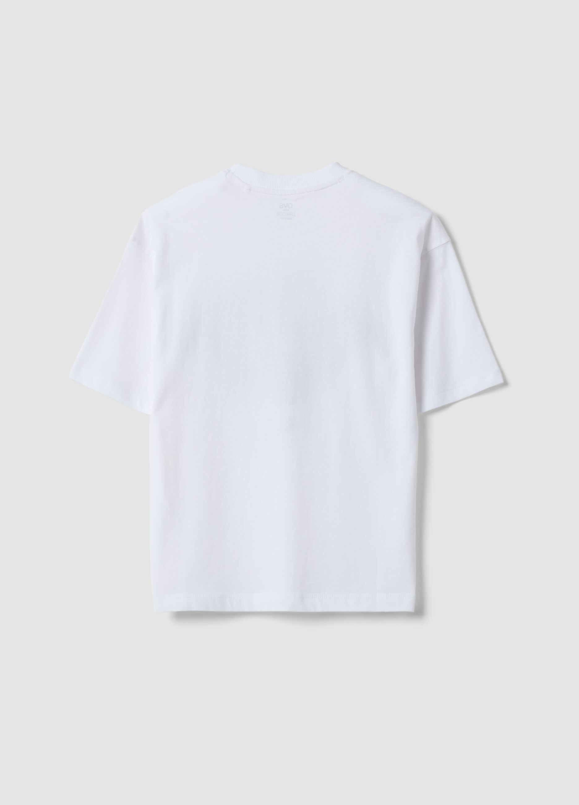 White pure cotton boys&rsquo; oversized T-shirt with print