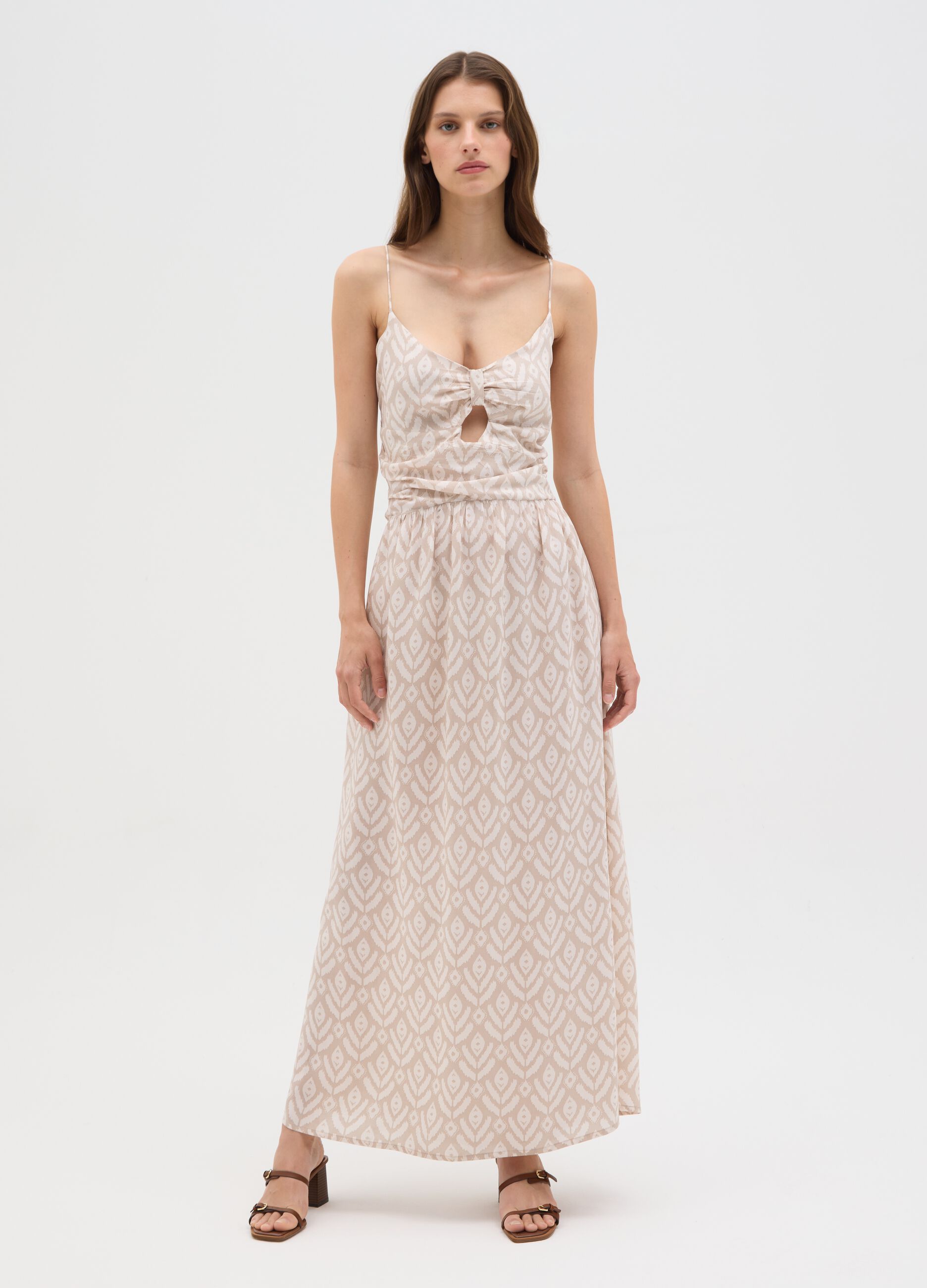 Women's long dress in pure multicolour viscose slim fit