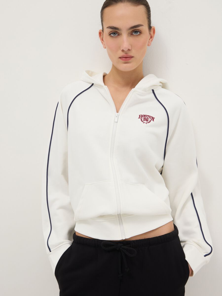 White Hooded Zip Cotton Blend Relaxed Fit Sweatshirt_3